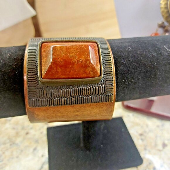 VTG Carol Dauplaise signed chunky Carnelian necklace bracelet and earring set - Picture 3 of 16